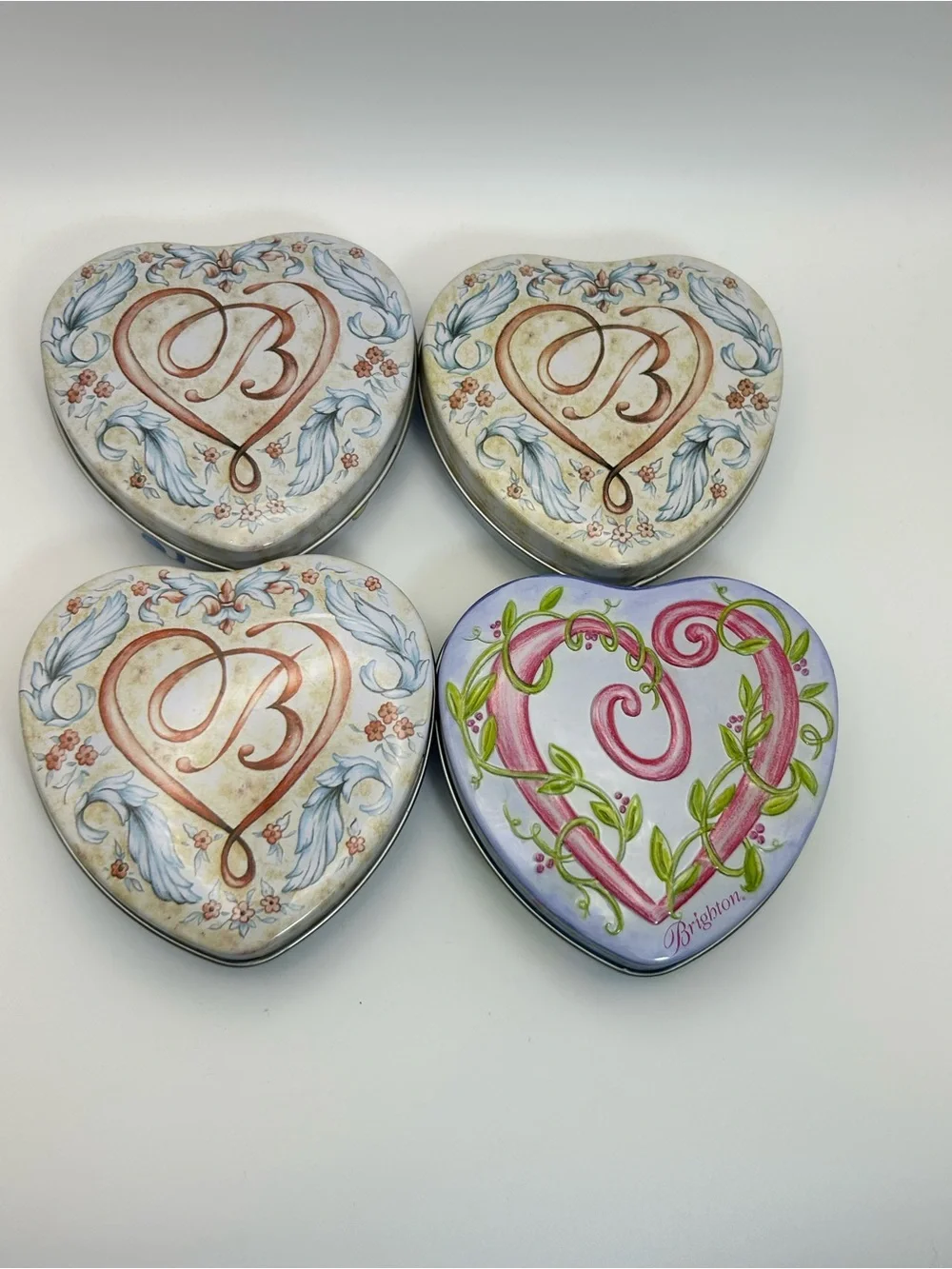 Brighton Heart Trinket Tins Qty 4 Small Empty Collectible 3.75